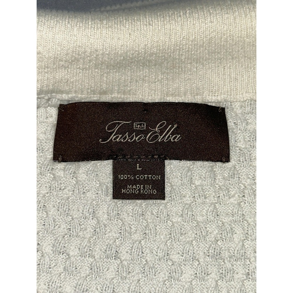 Tasso Elba Sweater Mens Large Cream 1/4 Zip Mock Neck Waffle Knit Pullover - Picture 2 of 5